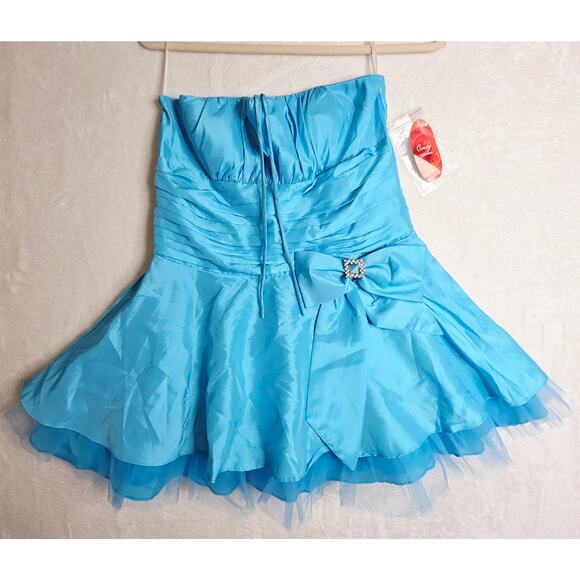Cindy Collection NWT SzXL Blue Strapless Mini Layered Dress. Fairytale Prom day - Picture 1 of 16